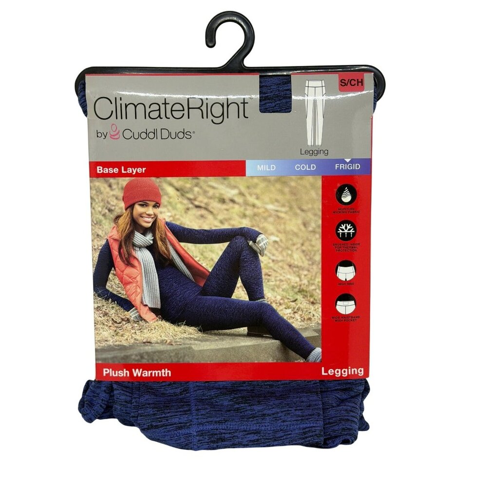 NWT Cuddl‎ Duds Women's Small ClimateRight Plush Warmth Navy Leggings Base Layer
